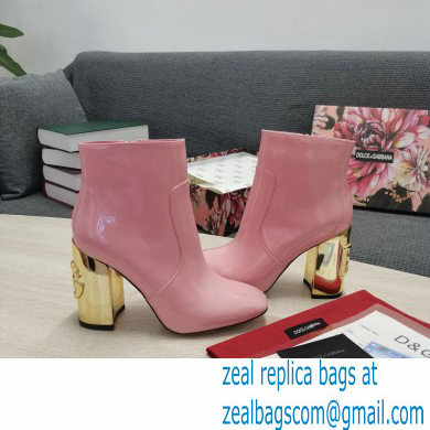 Dolce  &  Gabbana Heel 10.5cm Leather Ankle Boots Patent Pink with DG Karol Heel 2021